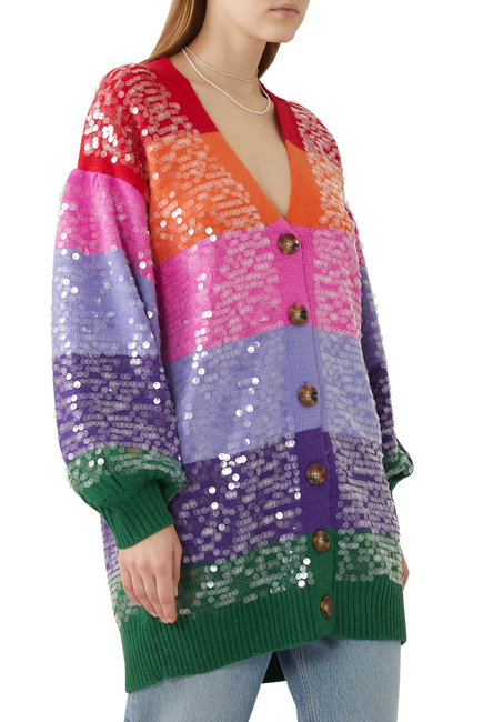 Multicolored Stripe Sequin Cardigan